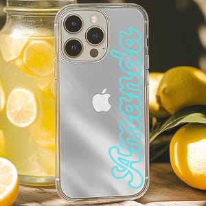 Kawaii telefoonhoesje met aangepaste naam, doorzichtig TPU, minimalistisch ontwerp