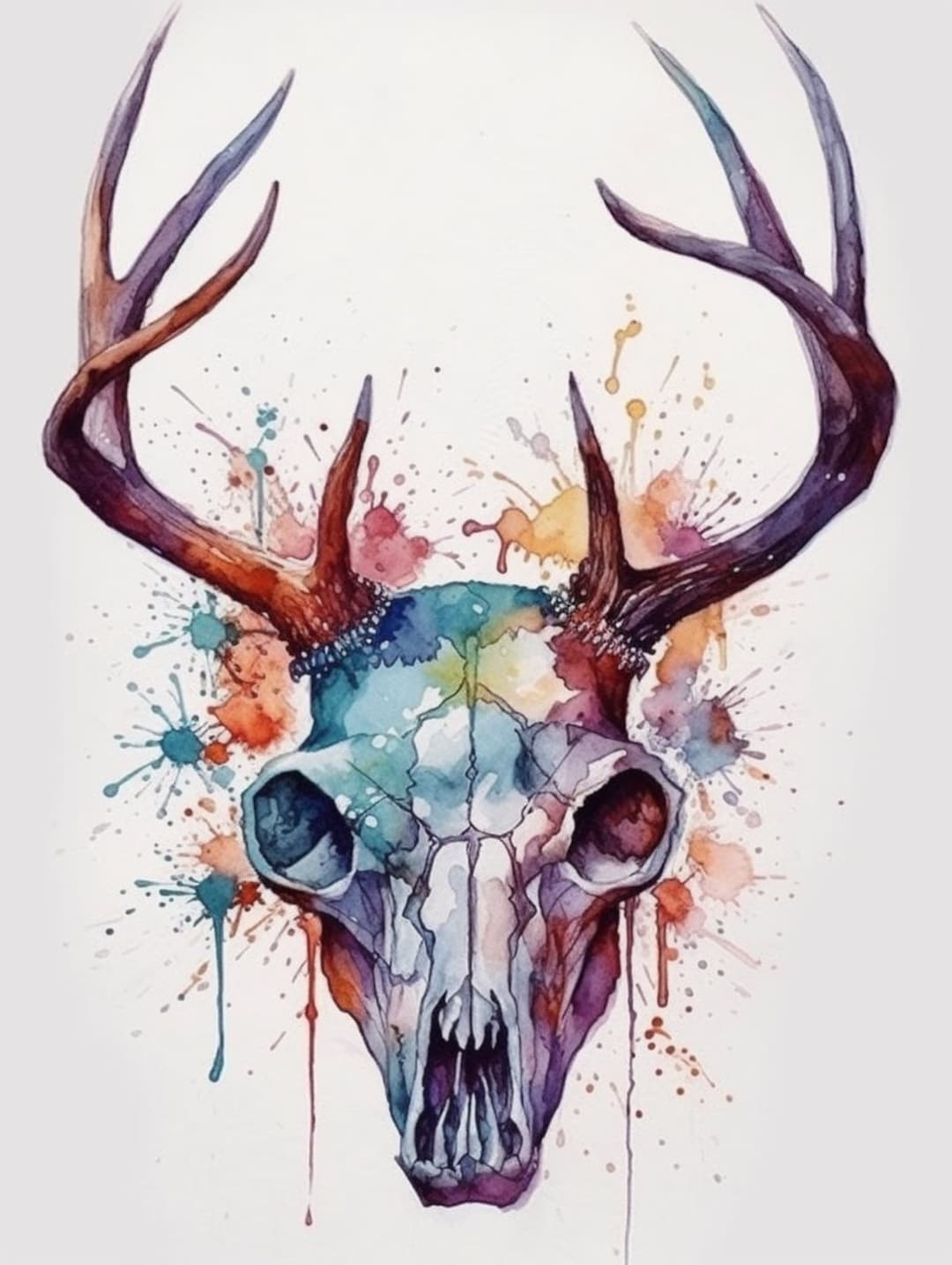 Colorful Deer Skull Watercolor Digital Print - Etsy