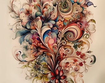 Impression numérique aquarelle florale vibrante