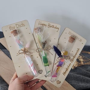 Glückwunschkarte zum Geburtstag, Geldgeschenk mit Glasröhrchen und Holzkarte, Geldgeschenk zum 18, happy birthday, für dich