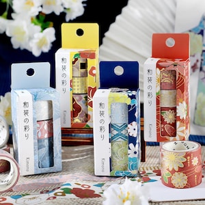 Japanese Washi Tape Set: Kimono Harmony Foil Stamped Rolls