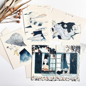 Cozyca Produkte Sayuri Fujimaki Foil-Pressed Postkarte mit Goldfolie | Niedliche Illustration | Japanischer Stil | Handmade Geschenk & Wohnkultur, Geschenk