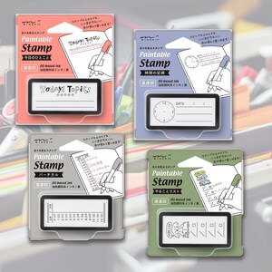 Midori Permeable Stamp Half Series Set (4 Designs)  Japanese Journal Decoration Stamps Pre-Inked Block Stamp, Gift