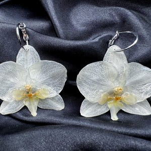 Exquisite Ivory Cream White REAL ORCHID Earrings, Elegant & Stunning, Silver Plated Hypoallergenic Hoops, Orchid Lovers Gift, Bridal Jewelry