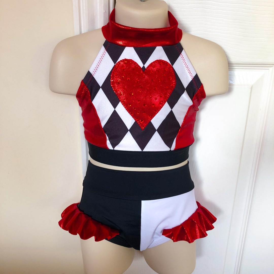 Junior Dance RED QUEEN Circus Costume Harlequin Queen of Hearts Halter ...