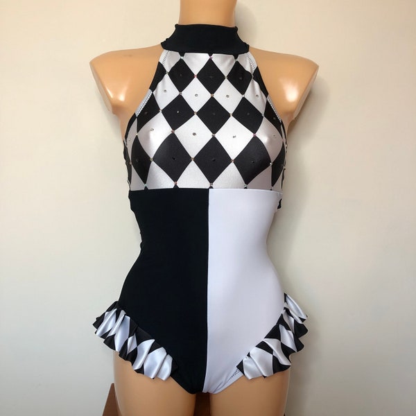 Dance Aerial Circus PIERROT-QUIN Costume Harlequin Pattern Halter Leotard