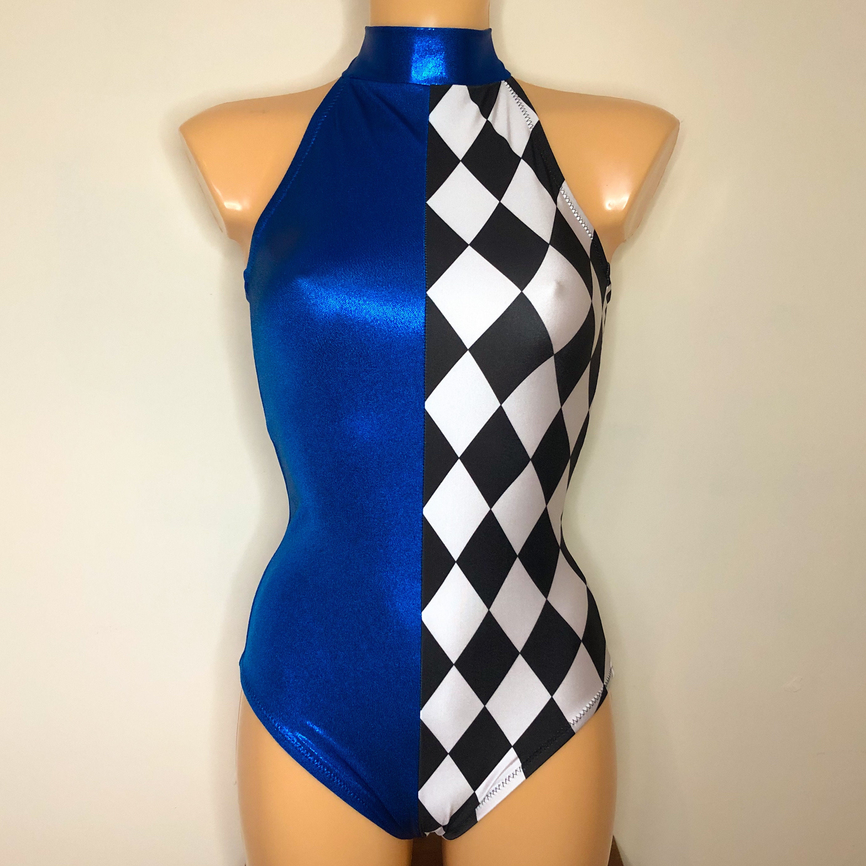 Aerial Circus JESTER Costume Harlequin Pattern Split Body Halter Leotard Clown Dance Etsy