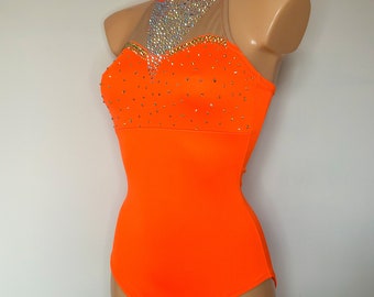 Dance Aerial Circus CLEMENTINE Costume Fluorescent Orange Halter Leotard