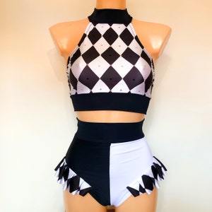 Dance Aerial Circus PIERROT-QUIN Costume Harlequin Pattern Halter Two Piece