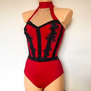 Dance Aerial Cabaret Corset Style Leotard Rhinestone Costume Pole Circus Dancewear
