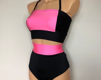 Ready to Ship Size M - Black and Pink 2 Piece Costume Set Dance Aerial Leotard Pole Circus Dancewear