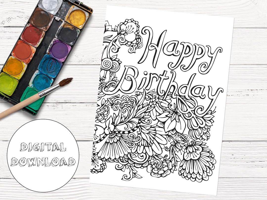 Malkarten Geburtstagskarte zum Ausmalen Ausdruckbare - Etsy.de