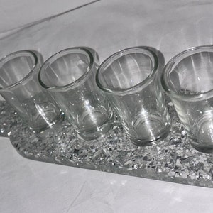 Crafted shot glass holder with shot glasses Shiny Silver