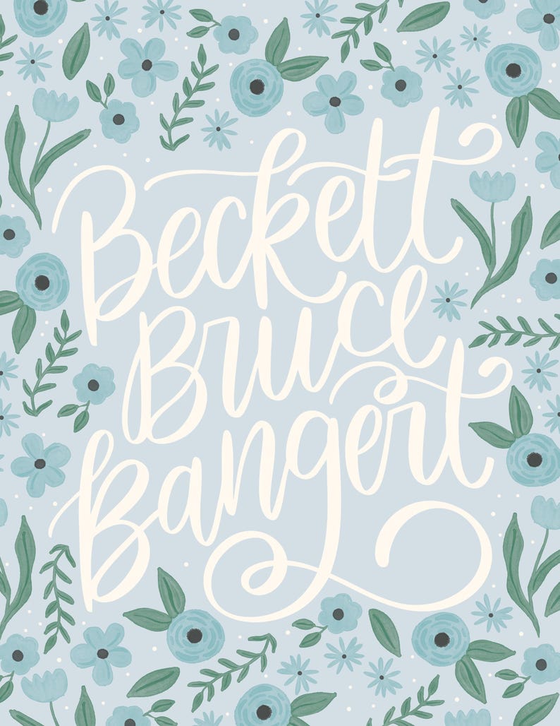 Custom Hand Lettered Baby Name With Watercolor Flowers - Etsy