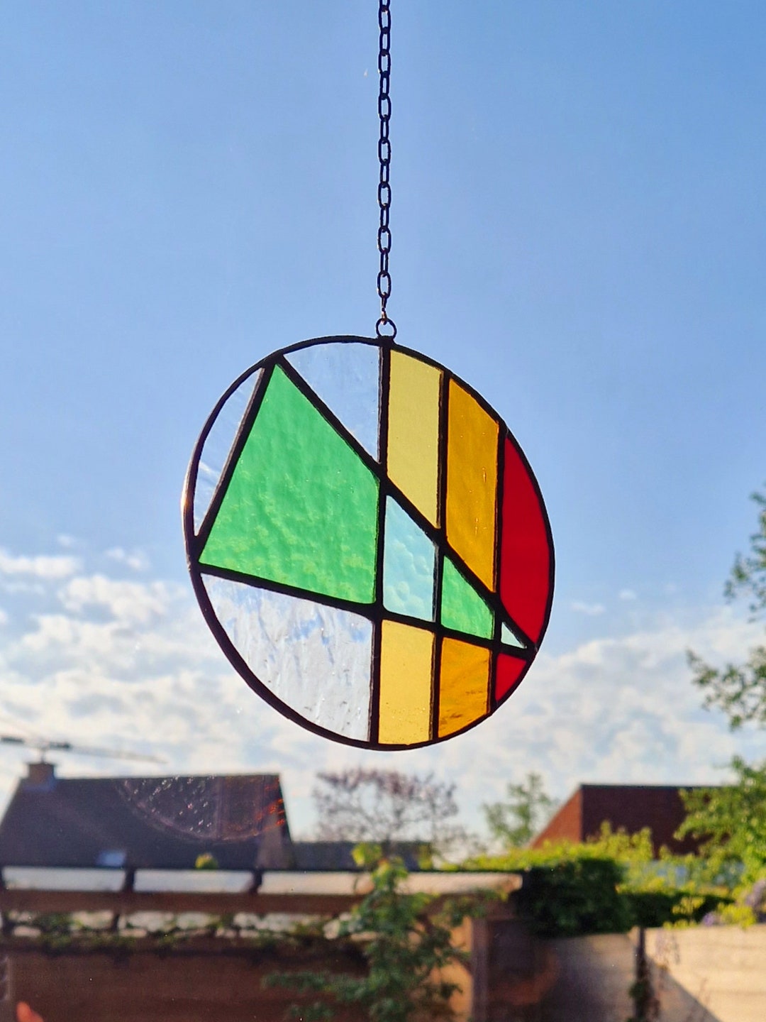 Round Stained Glass Suncatcher Glass Art Window Decoration Etsy