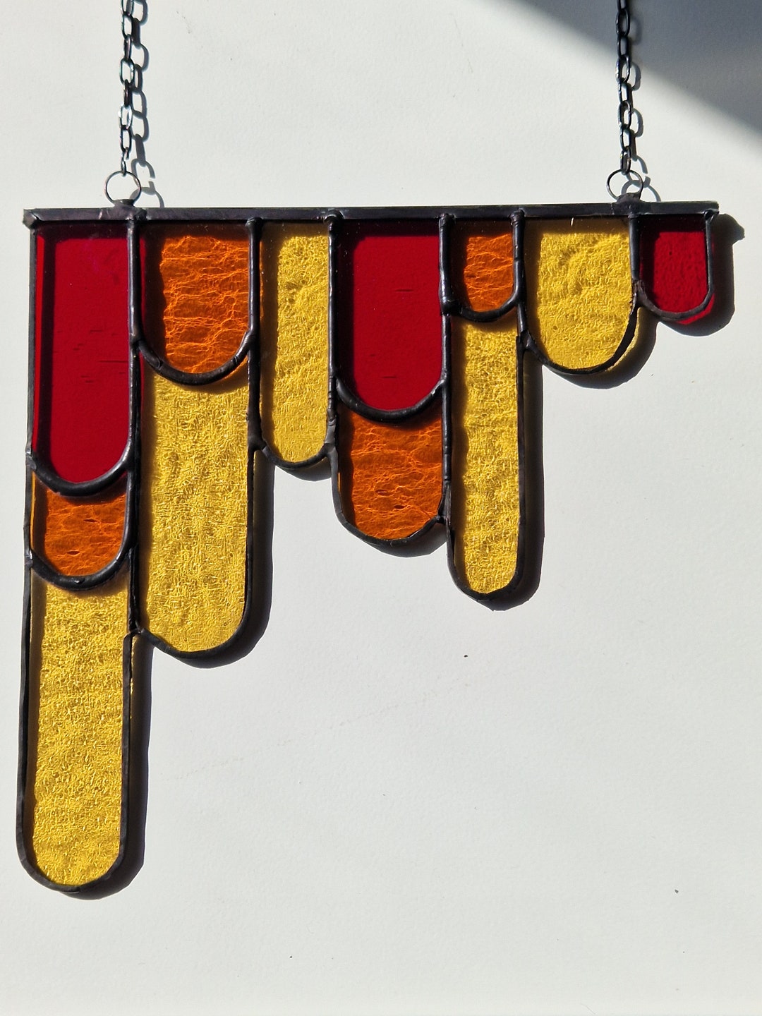Art Deco Window Cornerpiece in Stained Glass, Trendy Suncatcher, Chic