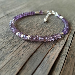 Amethyst and Silver Bracelet | Natural Stone Bracelet | Bead Bracelet | Gemstone Bracelet