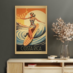 Surf Costa Rica - Retro Surf Poster - Vintage Style Beach Wall Art Print for Coastal Home Decor or Beach Cafe