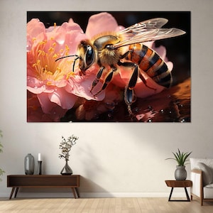 Honey Bee On Flower Canvas Print, Canvas Wall Art, Canvas Paint Art, Modern Art, Digital Art, Art Room Decor, Canvas Print Ready to Hang.