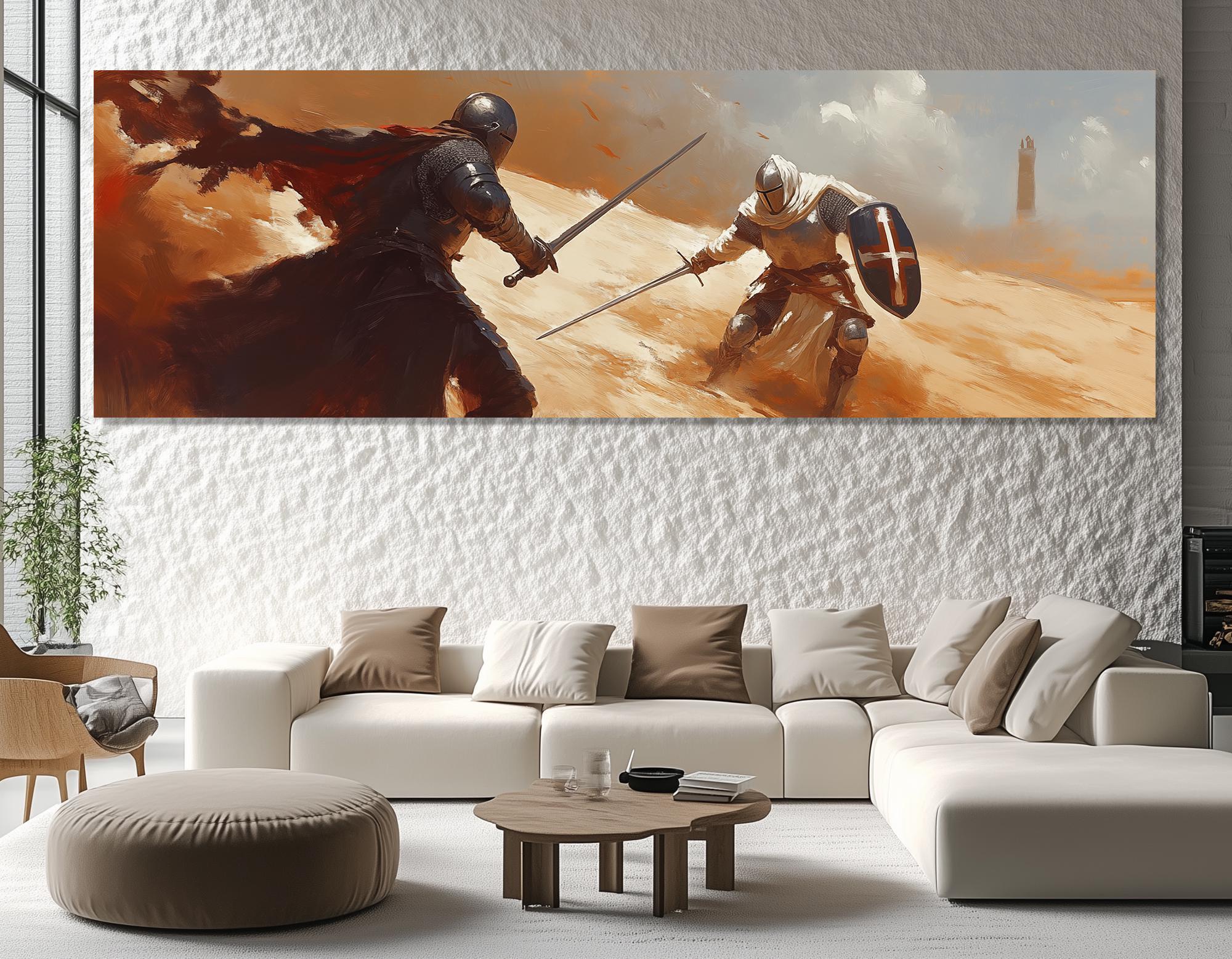 Medieval Knight Duel Canvas Print – Crusader Battle Wall Art – Epic ...