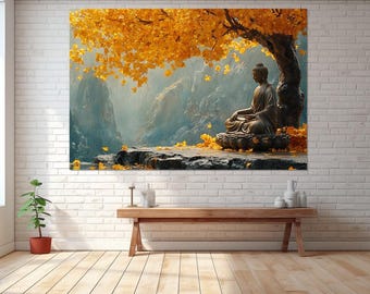 Impresión en lienzo de Buda en el Nirvana, decoración de sala de estar, arte de pared de Buda, impresión en lienzo lista para colgar, arte de estilo asiático, pintura de Buda.