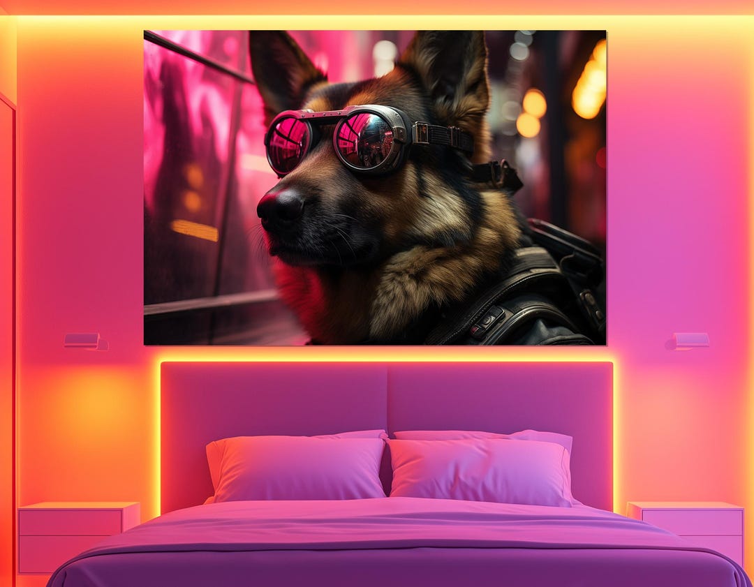 Cyberpunk German Shepherd Canvas Print – Futuristic Dog Poster – Cool ...