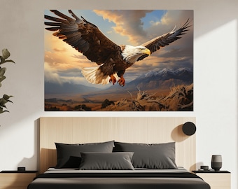 Stampa Su Tela Quadro Extra Large 101x76 Cm - Aquila Subacquea Montagna, Arte Animaliera Per Soggiorno, Ufficio, Regalo