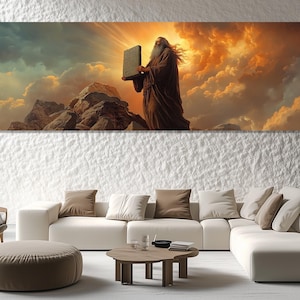 Moses and Ten Commandments Canvas Print – Biblical Wall Art – Moses and Ten Commandments Painting – Christian Poster – Religious Room Decor