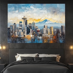 Seattle Cityscape Canvas Print – Space Needle Wall Art – Seattle Painting – Space Needle Poster – Seattle Wall Decor – Seattle City View