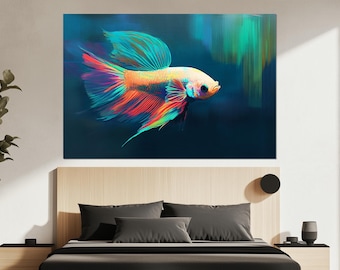 Colorful Betta Fish Wall Art – Neon Fighting Fish Canvas Print – Fighting Fish Painting – Gift for Fish Fans – Modern Aquarium Poster