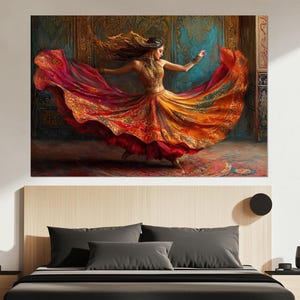 Oriental Dancer Canvas Print – Graceful Woman Wall Art – Cultural Dance Poster – Oriental Dancer Painting – Vibrant Traditional Wall Decor