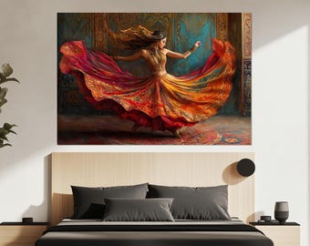 Oriental Dancer Canvas Print – Graceful Woman Wall Art – Cultural Dance Poster – Oriental Dancer Painting – Vibrant Traditional Wall Decor