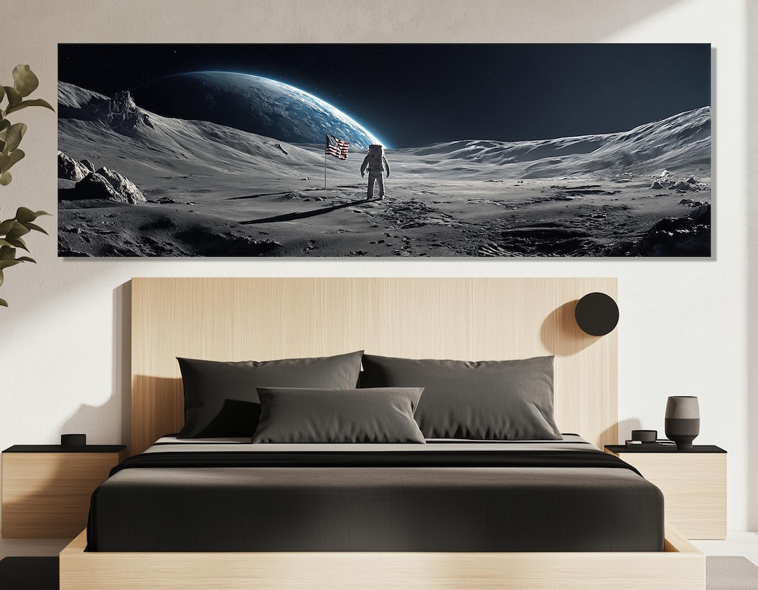 Astronaut Moon Canvas Print – Lunar Surface Wall Art – Earth View ...