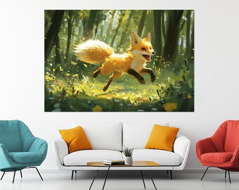 Süßer Fuchs im Wald Leinwanddruck – Fuchs Bild – Tierdruck – Süßer Fuchs Wandbild – Verspieltes Fuchs Poster – Kinderzimmer Dekor