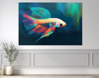 カラフルなベタの魚のウォールアート – ネオンファイティング