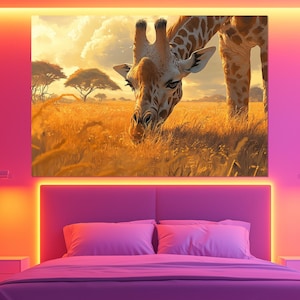 Giraffe Canvas Print – African Wildlife Wall Art – Savannah Animal Poster – African Nature Wall Decor – Elegant Giraffe Painting