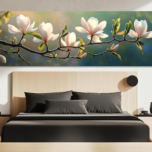 Magnolia Blossom Canvas Print – Serene Spring Wall Art – Magnolia Branch Painting – Nature-Inspired Bloom Decor – Elegant Botanical Artwork