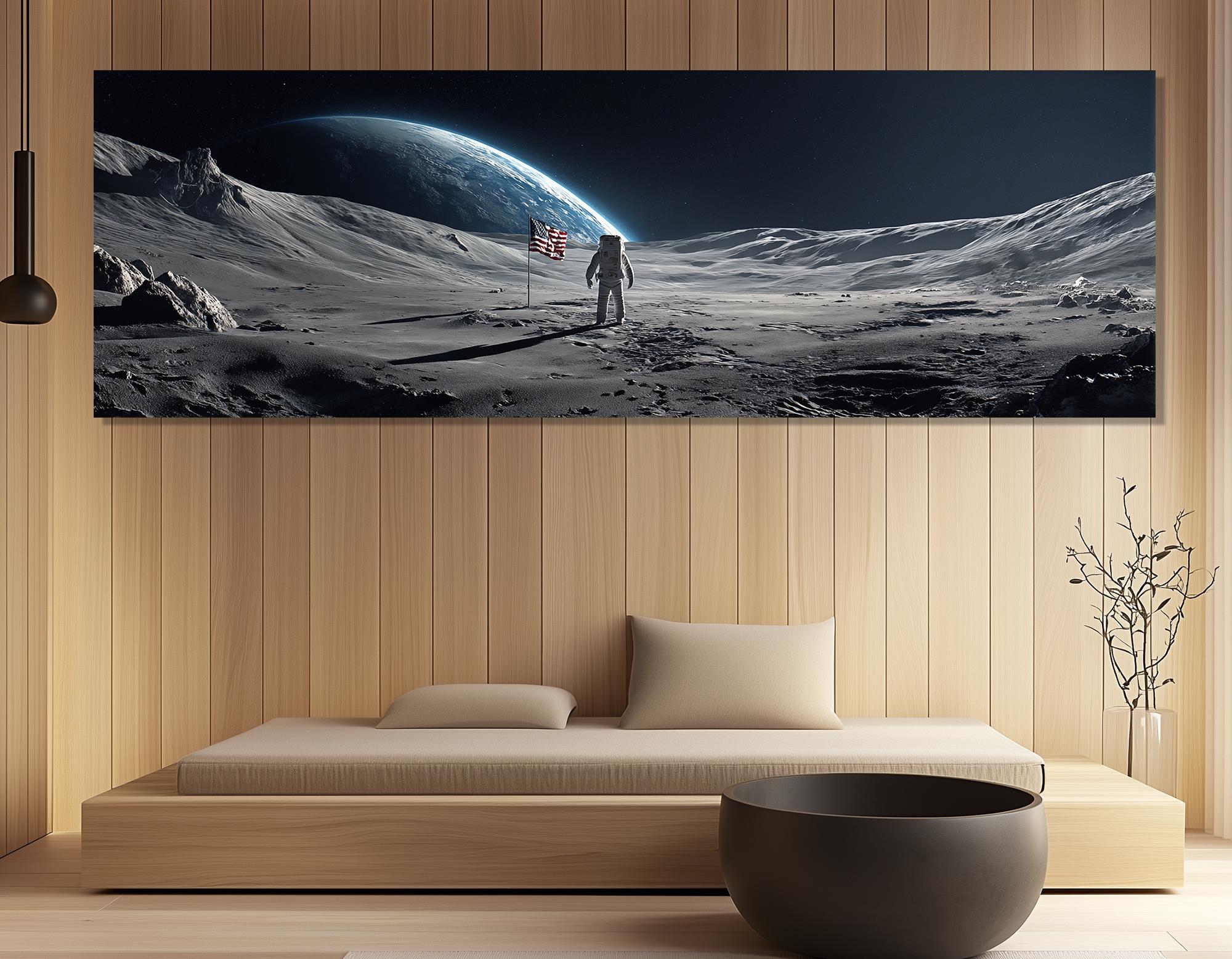 Astronaut Moon Canvas Print – Lunar Surface Wall Art – Earth View ...