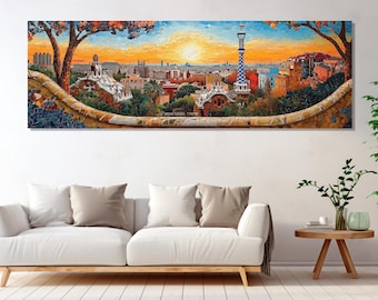 Barcelona Park Guell Canvas Print, Canvas Wall Art, Modern Room Decor, Park Guell Picture, Living Room Decor, Canvas Print Ready to Hang.
