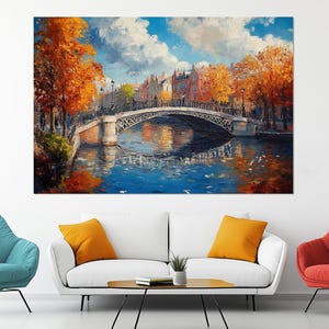 Impressão em tela da Ponte de Dublin – Arte de parede de outono em Dublin – Pôster da cidade irlandesa – Decoração de parede do Rio Liffey – Pintura da Ponte de Dublin