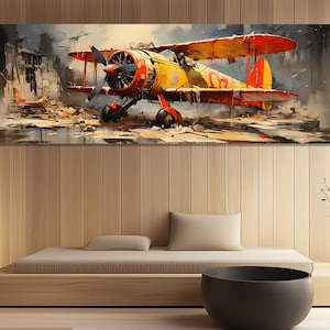 Vintage Biplane Canvas Print, Vintage Aircraft Painting, Old Aircraft Picture, Vintage Airplane Poster, Vintage Wall Art, Biplane Wall Art