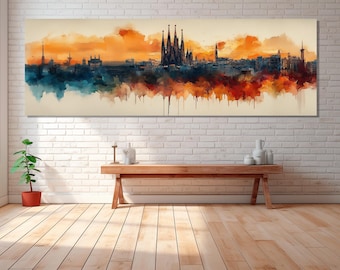 Barcelona Skyline Canvas Print, Canvas Wall Art, Modern Wall Art, Barcelona City Poster, Living Room Decor, Canvas Print Ready to Hang.