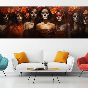 La Catrina Muse Canvas Print – Day of the Dead Wall Art – Feminine Skull Painting – Day of the Dead Poster – Cultural Wall Decor