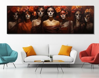 La Catrina Muse Canvas Print – Day of the Dead Wall Art – Feminine Skull Painting – Day of the Dead Poster – Cultural Wall Decor