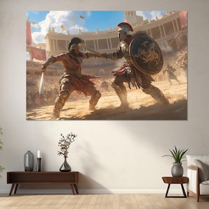 Gladiators Fighting Canvas Print, Canvas Wall Art, Gladiators Picture, Gladiators Wall Art, Ancient Wall Art, Canvas Print Ready to Hang.