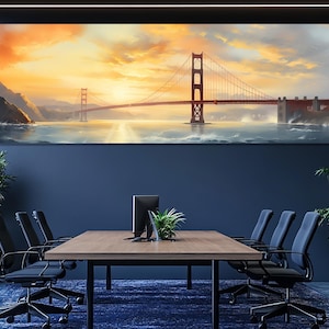 Foggy Golden Gate Bridge Canvas Print – San Francisco Wall Art – Sunset Over Bay Painting – Golden Gate Bridge Poster – West Coast Decor