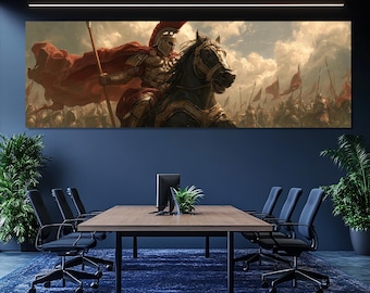 Alexander the Great on Horseback Canvas Print – Epic Ancient Commander Wall Art – Heroic Battle Charge Painting