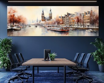 Christmas in Amsterdam Canvas Print – Amsterdam Wall Art – Snowy Amsterdam Painting – Festive Dutch Poster – Christmas Wall Decor