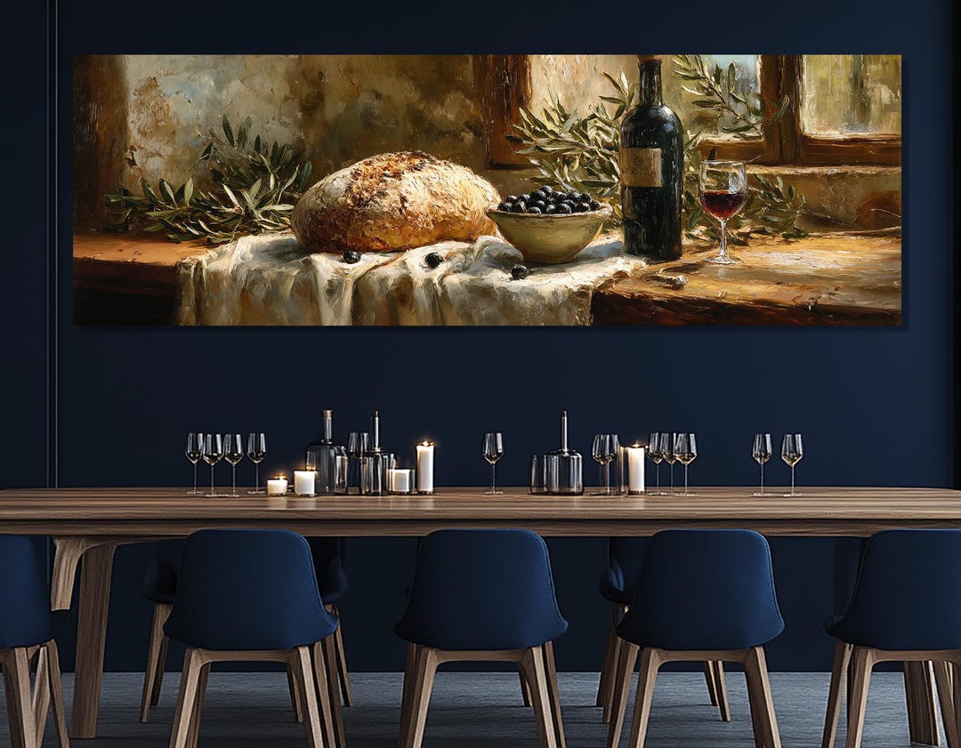 Rustic Bread and Wine Still Life Canvas Print – Kitchen Wall Art ...