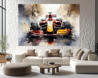 Formel 1 Leinwand – Rennauto Wandkunst – Buntes F1 Poster – Motorsport Raum Dekor – Geschenk für Rennsport Fans – Formel 1 Bild